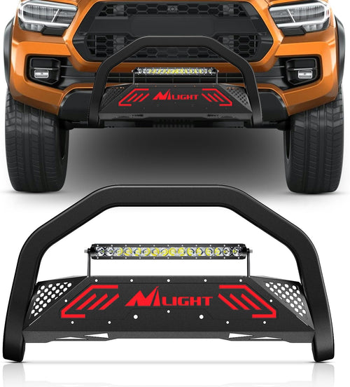 Nilight Bull Bar with Light Bar & License Plate Hole Compatible with Toyota Tacoma 2016 2017 2018 2019 2020 2021 2022 2023 Truck Brush Guard, Front Bumper Push Bar w/Grille Skid Plate Light Mount