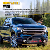Nilight Bull Bar with Light fits 2019-2024 Chevy Silverado 1500(Excl. 19 LTD Classic) & GMC Sierra 1500(Excl. 19 LTD Classic) Front Bumper Grille Brush Push Guard with Skid Plate Licence Plate Hole, view 2