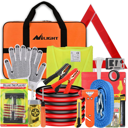 Nilight Car Emergency Kit with Jumper Cable Air Compressor Tire Repair Essential Tools First Aid Alligator Connector Electrical Kit for Travel Camping Outdoor Cars Truck SUV RV