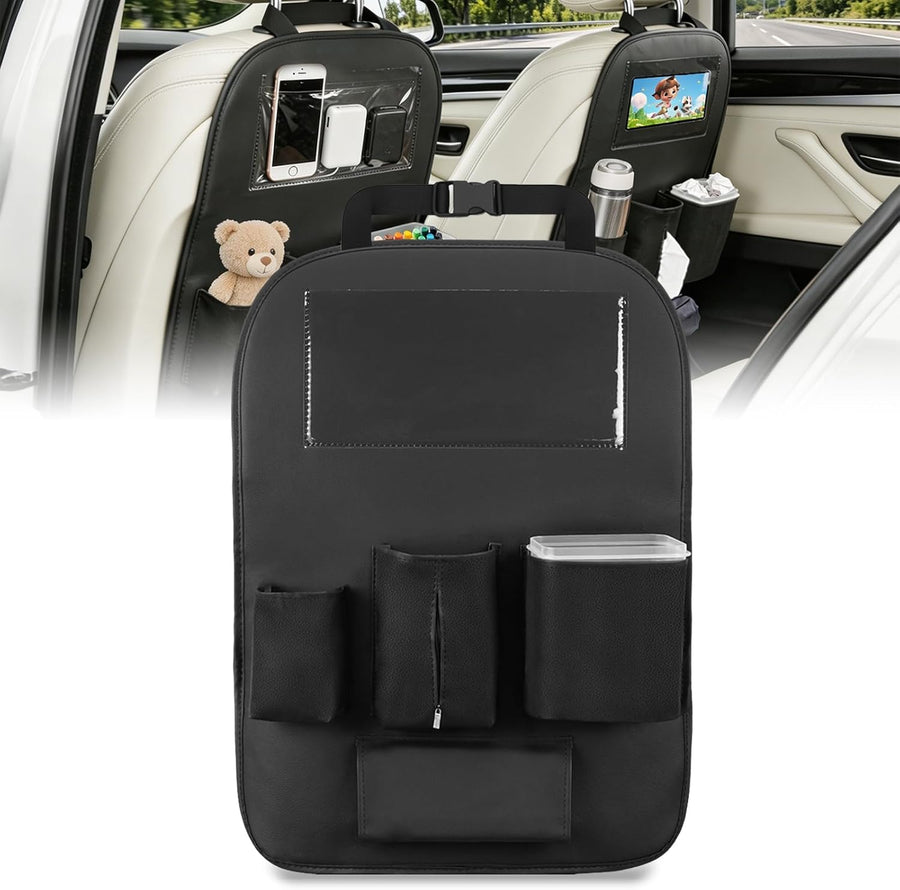 Nilight Car Seat Back Organizer 1PC Black PU Leather Universal | Cup Holder Tissue Box Removable Bucket Waterproof Multifunctional Storage Bag for Cars Vans SUVs MPVs Pickup Trucks