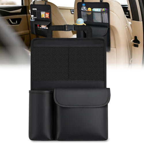 Nilight Car Seat Back Organizer 1PC Black PU Leather Universal | Multi Pockets Foldable Waterproof Scratch Resistant Hanging Storage Bag for Cars Vans SUVs MPVs Pickup Trucks