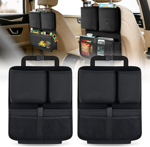 Nilight Car Seat Back Organizer 2PCS Black Oxford Fabric Universal | Multi Compartment Cup Holder Hanging Storage Bag Scratch Resistant Durable Design for Cars Vans SUVs MPVs Pickup Trucks
