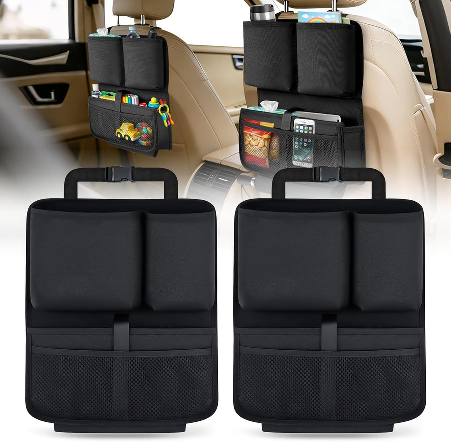 Nilight Car Seat Back Organizer 2PCS Black Oxford Fabric Universal | Multi Compartment Cup Holder Hanging Storage Bag Scratch Resistant Durable Design for Cars Vans SUVs MPVs Pickup Trucks