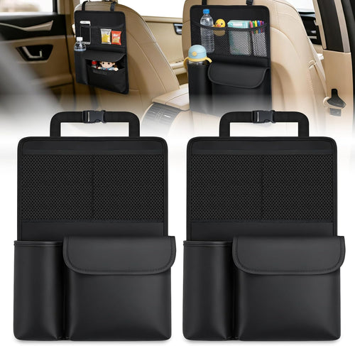 Nilight Car Seat Back Organizer 2PCS Black PU Leather Universal | Multi Pockets Foldable Waterproof Scratch Resistant Hanging Storage Bag for Cars Vans SUVs MPVs Pickup Trucks