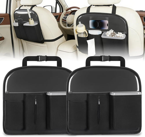 Nilight Car Seat Back Organizer 2PCS Black PU Leather Universal | Removable Inner Bucket Tissue Box Mesh Pockets Waterproof Hanging Storage Bag for Cars Vans SUVs MPVs Pickup Trucks