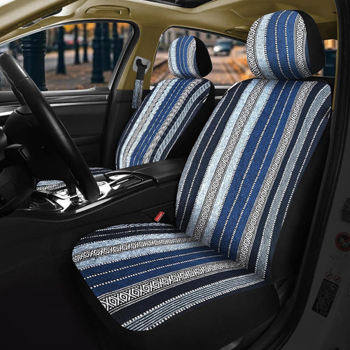 Nilight Car Seat Covers 2PCS Blue Baja Blanket Universal Front Seats | Striped Woven Fabric Breathable Washable with Shoulder Pads Airbag Compatible Fits Cars SUVs Trucks