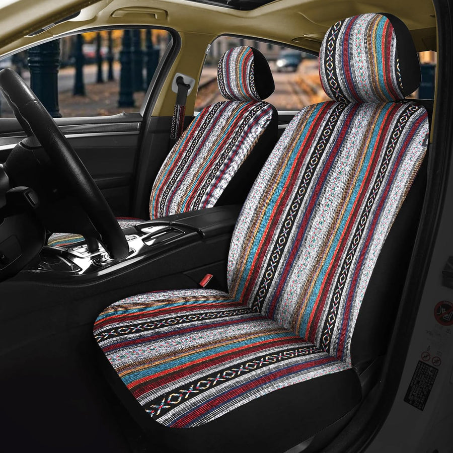 Nilight Car Seat Covers 2PCS Red Stripes Baja Saddle Blanket with Shoulder Pads Breathable Washable Striped Woven Airbag Compatible Universal for Cars SUV Truck Front Seat