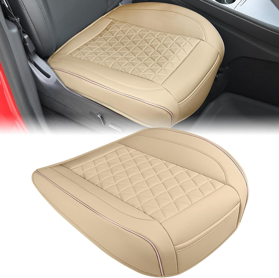 Nilight Car Seat Cushion Cover Beige Leather Front Seats Waterproof Anti-Slip with Storage Bag Wraps Bottom Fits Cars Sedan Van SUV Truck