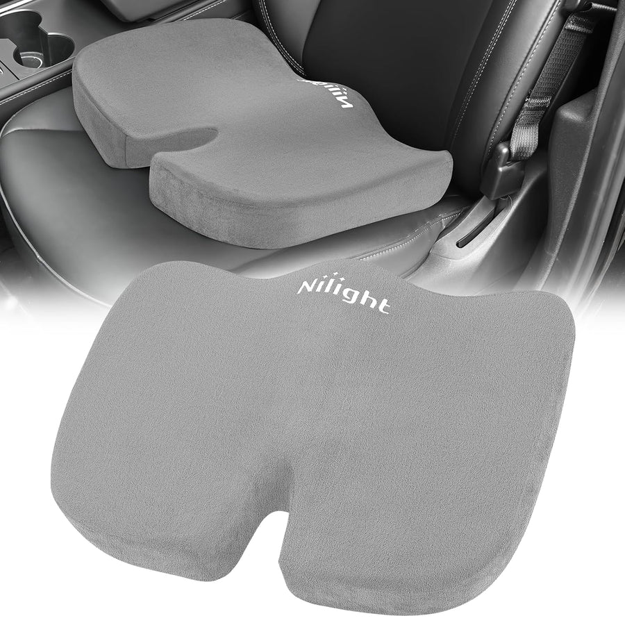 Nilight Car Seat Cushion Gray Velvet Gel Memory Foam Seats Soft and Comfortable Suitable for Daily Life and Driving Relieves Sciatica and Tailbone Pain Improves Drive Vision