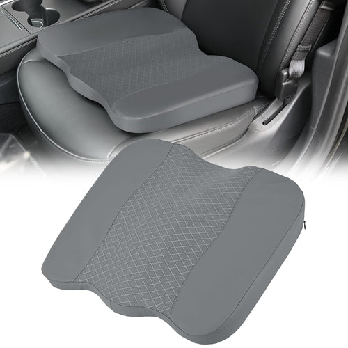 Nilight Car Seat Cushion Grey Leather Breathable Mesh Splicing Cushion Memory Foam Suitable for Daily Life Driving Relieves Sciatica and Tialbone Pain Improves Drive Visibility