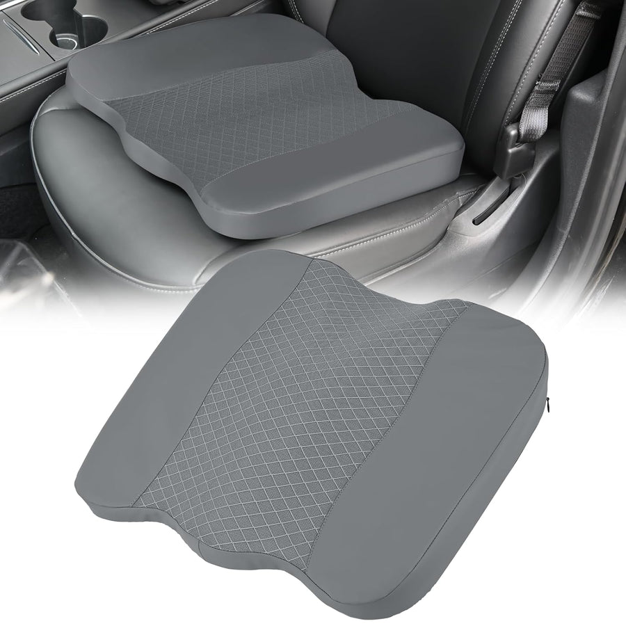 Nilight Car Seat Cushion Grey Leather Breathable Mesh Splicing Cushion Memory Foam Suitable for Daily Life Driving Relieves Sciatica and Tialbone Pain Improves Drive Visibility