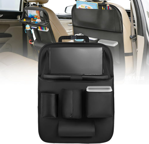 Nilight Car Seatback Organizer 1PC Black PU Leather Universal | Foldable Tray Tablet Holder Tissue Box Removable Bucket Waterproof Storage Bag for Cars Vans SUVs MPVs Pickup Trucks