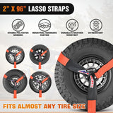 Nilight Car Tie Down Straps with Chain Hook Anchors 4 Pack Adjustable Wheel Straps 2 Inch x 96 Inch Lasso Style 3,674 lbs Safe Working Load Comes with Bag for Truck Cars UTV Orange, view 3