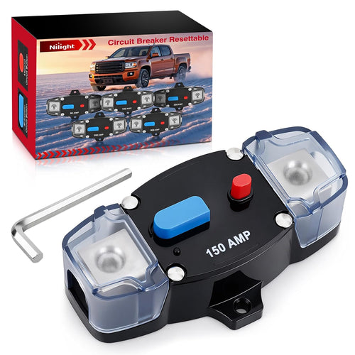 Nilight Circuit Breaker 150 Amp w/Manual Reset 12V-42V Overload Protection | Resettable Switch Trolling Motor Auto Car Stereo Audio Inline Fuse Block Holders Inverter for Automotive RV Marine Boat
