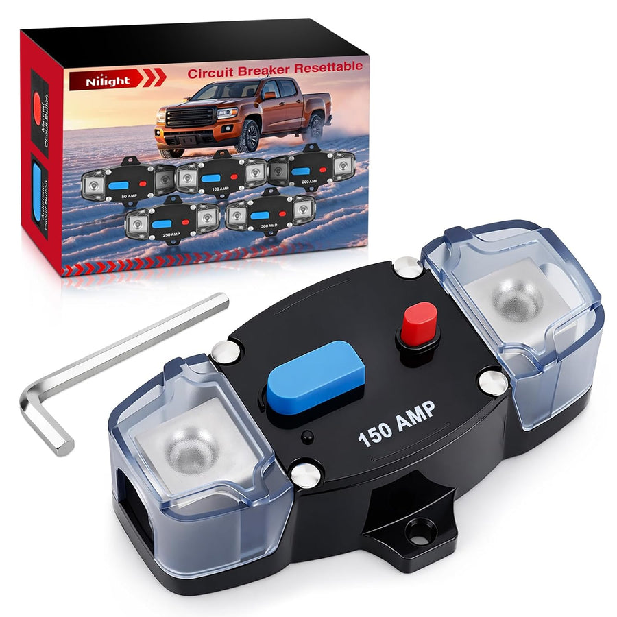 Nilight Circuit Breaker 150 Amp w/Manual Reset 12V-42V Overload Protection | Resettable Switch Trolling Motor Auto Car Stereo Audio Inline Fuse Block Holders Inverter for Automotive RV Marine Boat