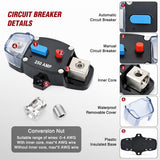 Nilight Circuit Breaker 250 Amp w/Manual Reset 12V-42V Overload Protection | Resettable Switch Trolling Motor Auto Car Stereo Audio Inline Fuse Block Holders Inverter for Automotive RV Marine Boat, view 3