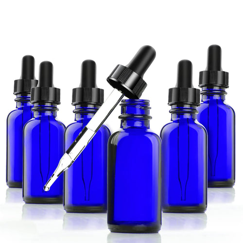 Nilight CL65319 Cobalt Blue Glass Bottles 1-oz for Essential Oils with Glass Eye Dropper And Rubber Bulb - 6 pack