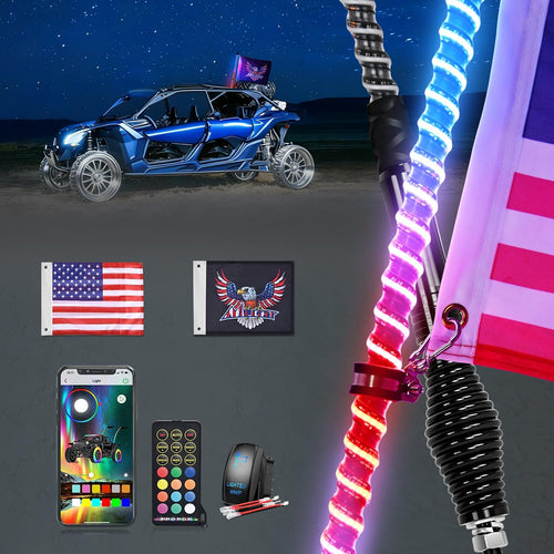 Nilight COB RGB LED Whip Light 1PC 2FT Spiral Antenna Whips | Bluetooth APP and Remote Control with DIY Chasing Patterns Music Sync and Spring Base for ATV UTV RZR Can Am and Truck