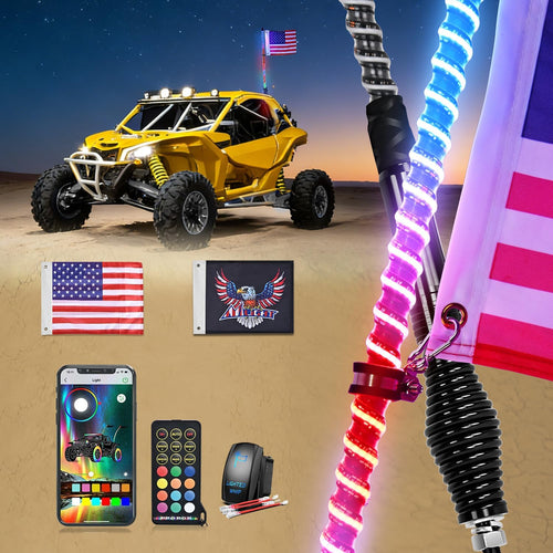 Nilight COB RGB LED Whip Light 1PC 4FT Spiral Lighted Antenna Whips | Bluetooth APP and Remote Control with DIY Chasing Patterns Music Sync and Spring Base for ATV UTV RZR Can Am and Truck