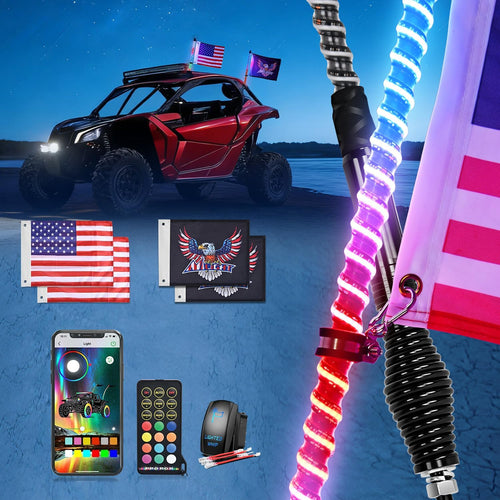 Nilight COB RGB LED Whip Light 2PCS 2FT Spiral Antenna Whips | Bluetooth APP and Remote Control with DIY Chasing Patterns Music Sync and Spring Base for ATV UTV RZR Can Am and Truck