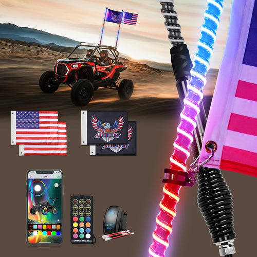 Nilight COB RGB LED Whip Light 2PCS 5FT Spiral Antenna Whips | Bluetooth APP and Remote Control with DIY Chasing Patterns Music Sync and Spring Base for ATV UTV RZR Can Am and Truck