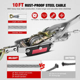 Nilight Come Along Winch 5 Ton /10,000 Lbs Heavy Duty Come Along Cable Puller Hand Winch Tool with 10 Ft Rope Double Gear 3 Hook for Lifting Pulling Road Vehicle Recovery Automotive Hoist Winch Puller, view 4