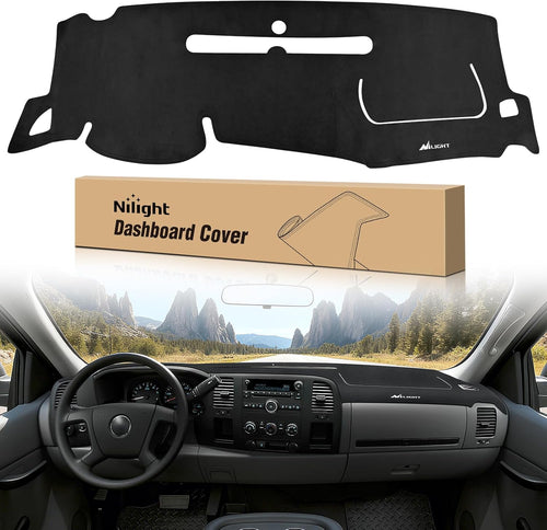 Nilight Dash Cover for 2007‑2013 Chevy Silverado / GMC Sierra 1500 2500 3500, Suede Dashboard Mat Sunshade Glare Dashboard Protector Truck Interior Accessories Black
