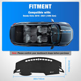 Nilight Dash Cover for Honda Civic 2016 2017 2018 2019 2020 2021, Custom Fit Suede Dashboard Mat Non‑Slip Sunshade Glare Protector Interior Accessories Black, view 2