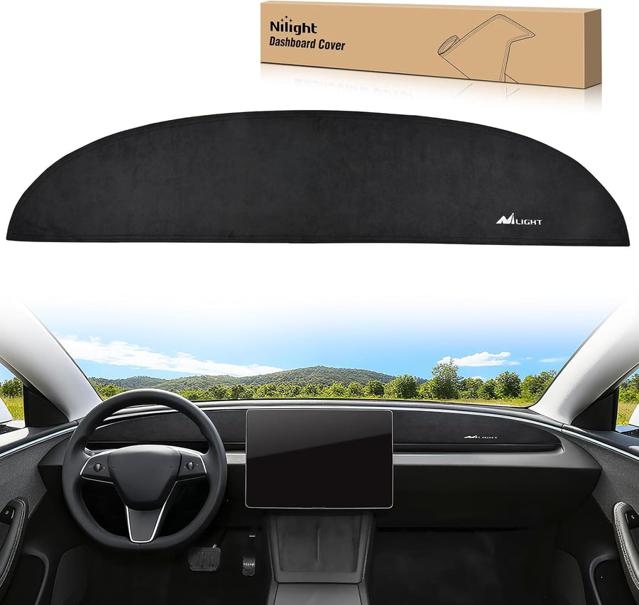 Nilight Dash Cover for Tesla Model 3/Y, Custom Fit Suede Mat | Non-Slip Backing, Reduce Sun Glare and Protect the Dashboard from UV Exposure