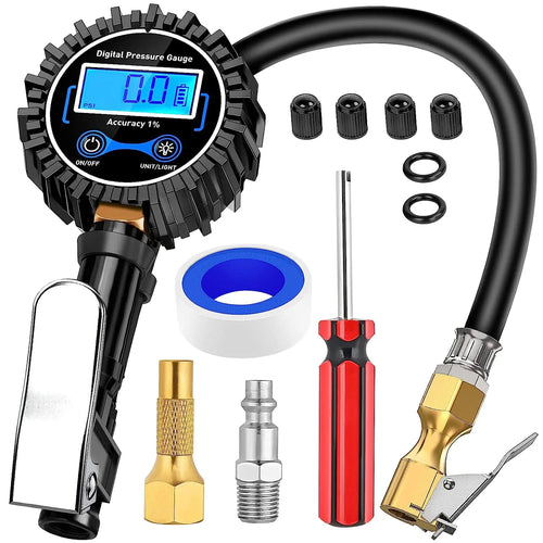 Nilight Digital Tire Inflator Pressure Gauge 250PSI Rubber Hose Quick Connect Coupler