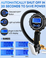 Nilight Digital Tire Inflator Pressure Gauge 250PSI Rubber Hose Quick Connect Coupler, view 6