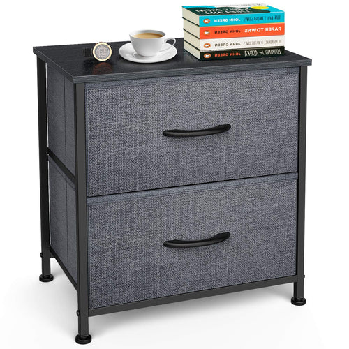 Nilight Dresser for Bedroom Storage Tower with 2 Drawers Fabric Bins Sturdy Metal Frame Wood Top Small Organizer Unit for Guest Room, Closet, Living Room, Hallway, Home Furniture, Office, Dark Gray