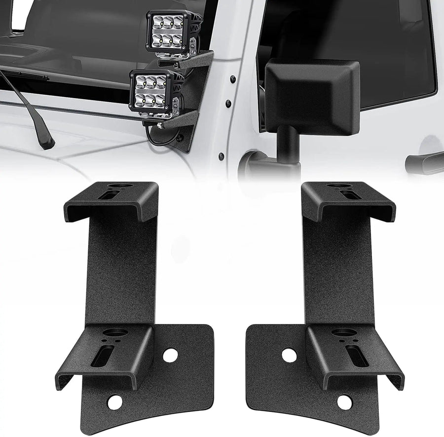 Nilight Dual A-Pillar Windshield Hinge Mounts For 2007 2008 2009 2010 2011 2012 2013 2014 2015 2016 2017 Wrangler JK/JKU 2DR 4DR