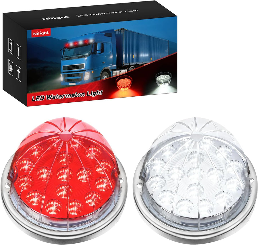 Nilight Dual Color Watermelon Light 2PCS 17 LED Red White Marker Lights | Stainless Bezel Side Marker Clearance Stop Brake 4 Pin IP68 Waterproof Fits Trailers Trucks Campers RVs ATVs UTVs Boats