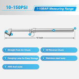 Nilight Dual Head Tire Pressure Gauge Heavy Duty Truck Air Chuck Range 10-150PSI 1-10Bar Tire Pressure Checker Straight-On Tire Air Gauge Extended Tube for Semi Truck, RV, Car, Motorcycle, view 3