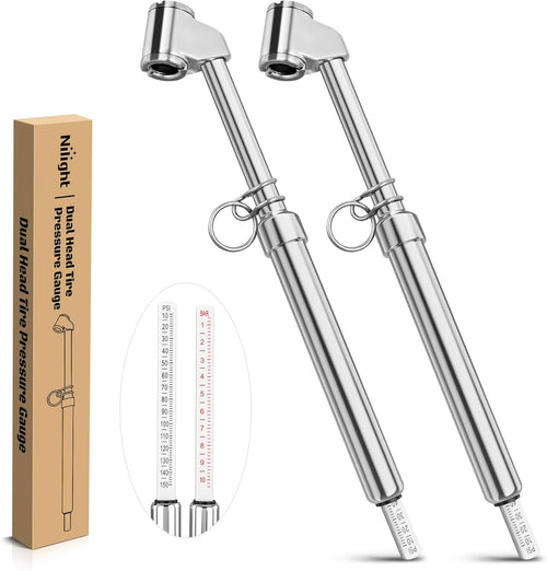 Nilight Dual Head Tire Pressure Gauge Heavy Duty Truck Air Chuck Range 10-150PSI 1-10Bar Tire Pressure Checker Straight-On Tire Air Gauge Extended Tube for Semi Truck, RV, Car, Motorcycle