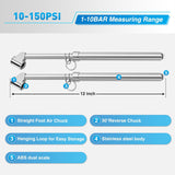 Nilight Dual Head Tire Pressure Gauge Heavy Duty Truck Air Chuck Range 10-150PSI 1-10Bar Tire Pressure Checker Straight-On Tire Air Gauge Extended Tube for Semi Truck, RV, Car, Motorcycle, view 3