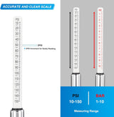 Nilight Dual Head Tire Pressure Gauge Heavy Duty Truck Air Chuck Range 10-150PSI 1-10Bar Tire Pressure Checker Straight-On Tire Air Gauge Extended Tube for Semi Truck, RV, Car, Motorcycle, view 5
