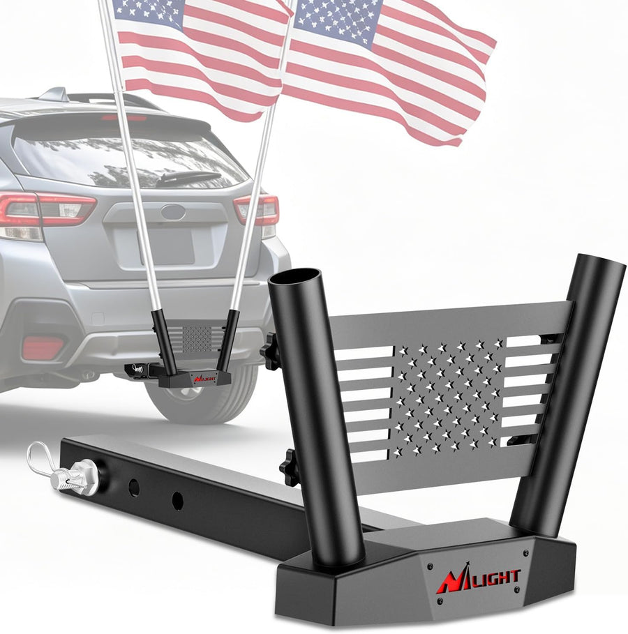 Nilight Dual Hitch Mount Flagpole Holder fits 2 Inch Receivers | Heavy Duty Metal Mount Kit Compatible with 0.87 to 1.38 Inch Diameter Flag Tube for Trucks SUV RV Pickup Camper Trailer Jeep