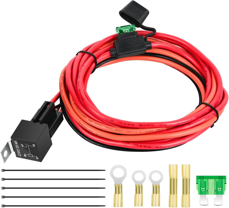 Nilight Electric Fuel Pump Relay Kit Wiring Harness 40 AMP Relay Heavy Duty 10 Gauge Cables w/30 AMP Blade Fuse 12V System for Trucks Cars RVs Marine Boats Trailers
