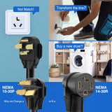 Nilight EV Dryer Adapter Cord 30 Amp to 30Amp 3 Prong 125V 3750 Watt Pure Copper Dryers Old Outlet New Plug Conversion Heavy Duty 10 Gauge Wires 10-30P to 14-30R 30M/30F, view 4