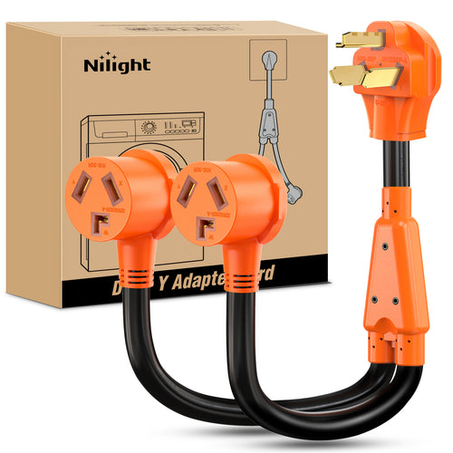 Nilight EV Dryer Y Splitter Adapter Cord 30 Amp Male Plug to Two 30Amp Female Receptacle 3 Prong 125V/250V 7500 Watt Pure Copper Conversion Heavy Duty STW 10 AWG Cable 10-30P 10-30R 30M/30F