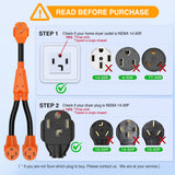 Nilight EV Dryer Y Splitter Adapter Cord 30 Amp Male Plug to Two 30Amp Female Receptacle 4 Prong 125V/250V 7500 Watt Pure Copper Conversion Heavy Duty STW 10 AWG Cable 14-30P 14-30R 30M/30F, view 6