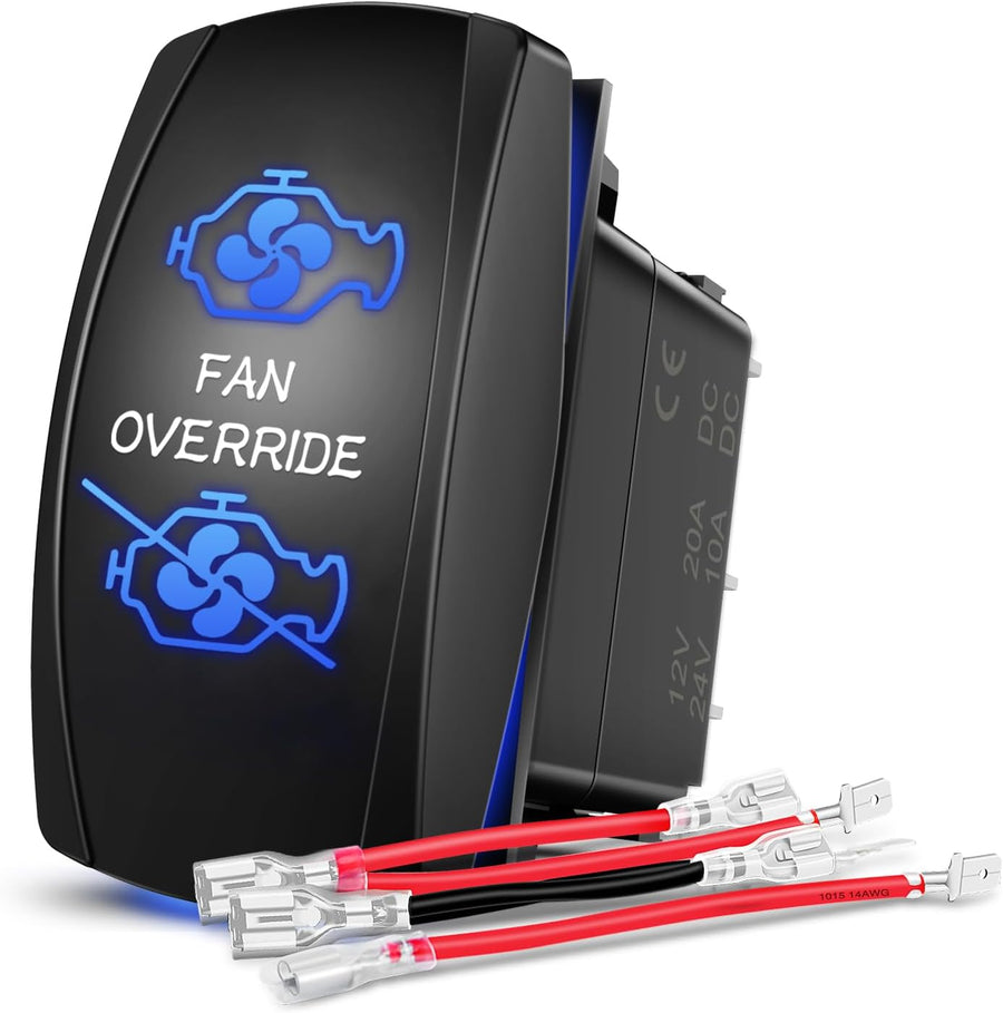 Nilight Fan Override Rocker Switch Led Light Bar 5 Pin Laser On Off SPST Switches 20A/12V 10A/24V Blue with Jumper Wires Set for Cars Trucks Boats ATVs UTVs RVs