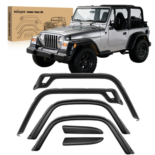 Nilight Fender Flares Kit Fit for Jeep Wrangler TJ 1997-2006 1998 1999 2000 2001 2002 2003 2004 2005 Front&Rear 6Inch Wide Wheel Fender Flares Cover Factory Style Automotive Fender Flare Set, 6Pcs