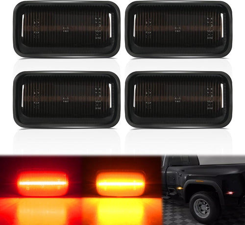 Nilight Fender Side Marker Lights 4 PCS 21 LED Smoke Lens Red Amber Front Rear Clearance Light Compatible with 2015-2022 Chevy Silverado GMC Sierra 2500HD 3500HD Dual Wheeler Trucks