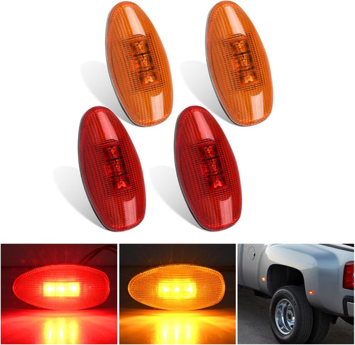 Nilight Fender Side Marker Lights 4 PCS 3 LED Red Amber Front Rear Clearance Light Compatible with 2001-2014 Chevy Silverado GMC Sierra 1500 2500HD 3500HD Dual Wheeler Trucks