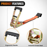 Nilight Flat Hook Ratchet Straps 4 Pack 2 in x 30 Ft Heavy Duty Tie Down Straps 10,000 Lbs Breaking Strength for Truck, Trailers Pickup Orange, view 4