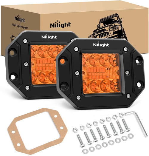 Nilight Flush Mount LED Light Pods 2 PCS 42W Amber Upgraded Spot Flood Combo Driving Fog Lights Off Road Lights Bumper LED Work Light for Truck SUV ATV UTV Pickup Van Boat Tractor