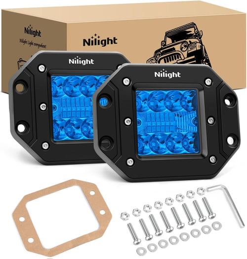 Nilight Flush Mount LED Light Pods 2 PCS 42 W Blue Upgraded Spot Flood Combo Bumper Driving Fog Fishing Hunting Emergency Safety Signal Lighting for UTV Pickup Van Boat Tractor